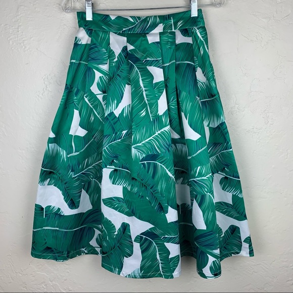 Vintage Palm Leaf Full A-Line Midi Skirt - Picture 4 of 9